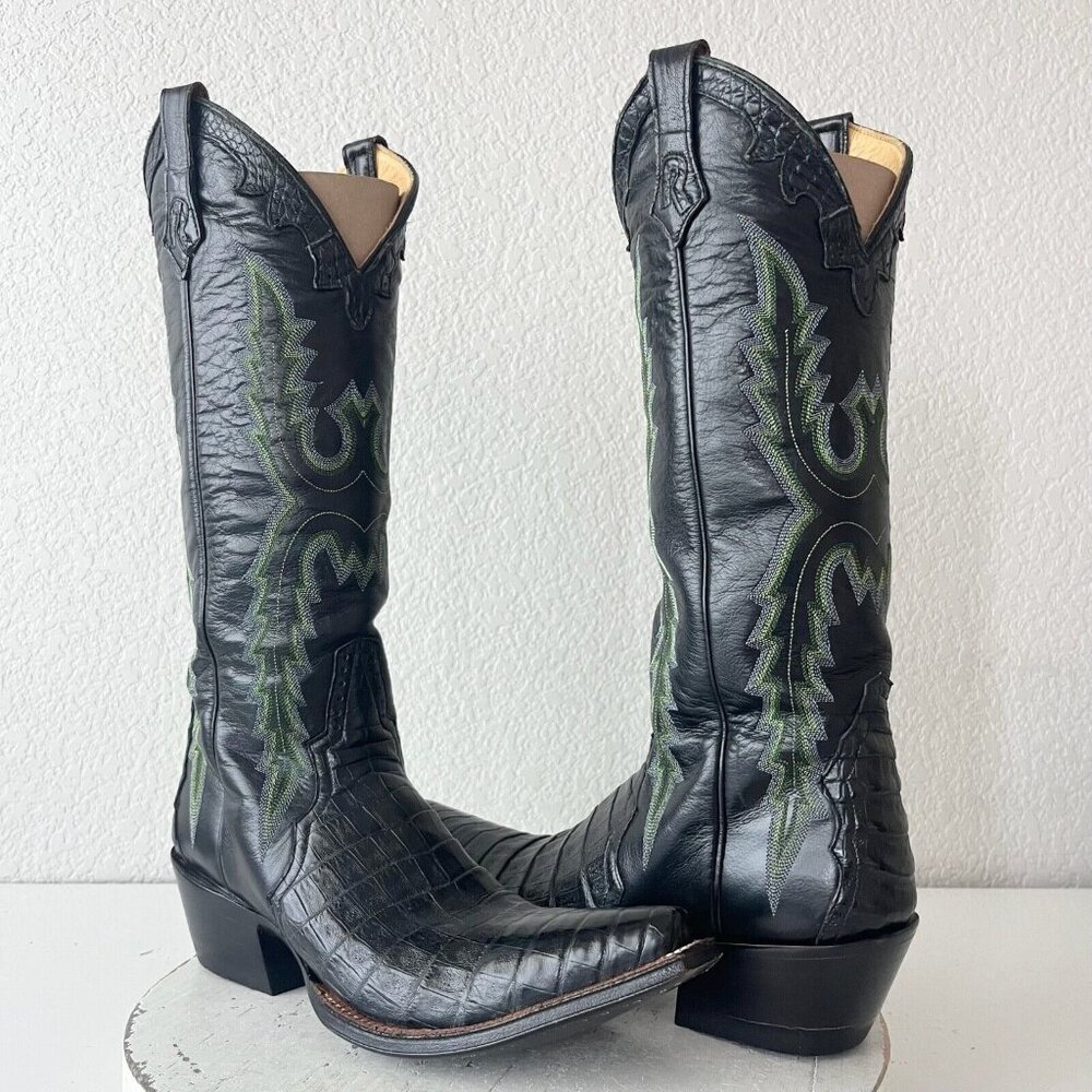 Rod Patrick Womens Cowboy Boots Black Caiman Western Cowgirl Tall Snip Toe 8A
